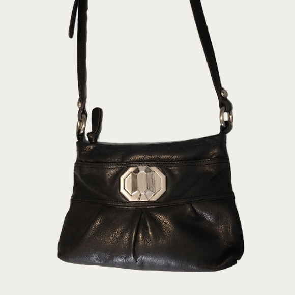 B. Makowsky Black Crossbody Bag with Silver Clasp EUC - Picture 3 of 15
